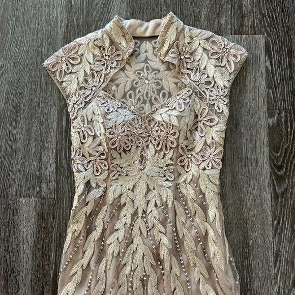 NWT Sue Wong Nocturne Nude Embroidered Sequin Gown Maxi Formal Dress Mandarin - Picture 5 of 16